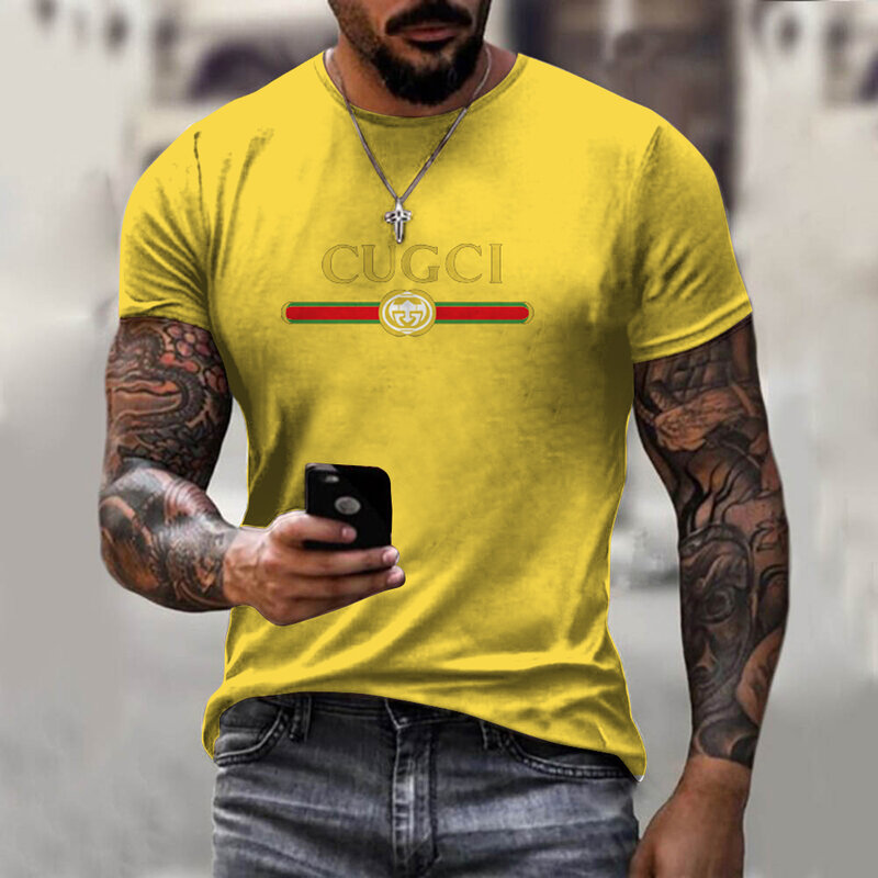 Мужская футболка с 3D принтом GU, однотонная дышащая уличная одежда, строченный Размер, летняя мода 2021