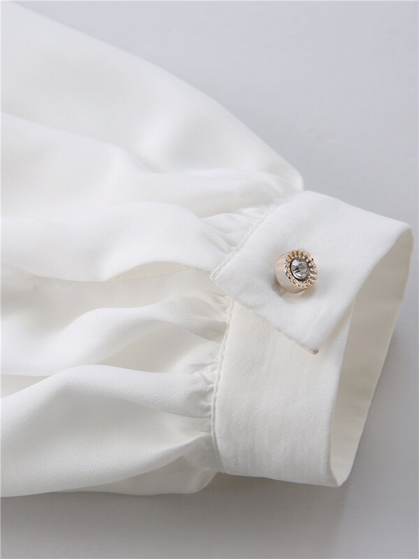 Chemisiers en mousseline de soie pour femmes, blouse ample à manches longues, Vintage, avec nœud, blanc, élégant, mode printemps, 2022