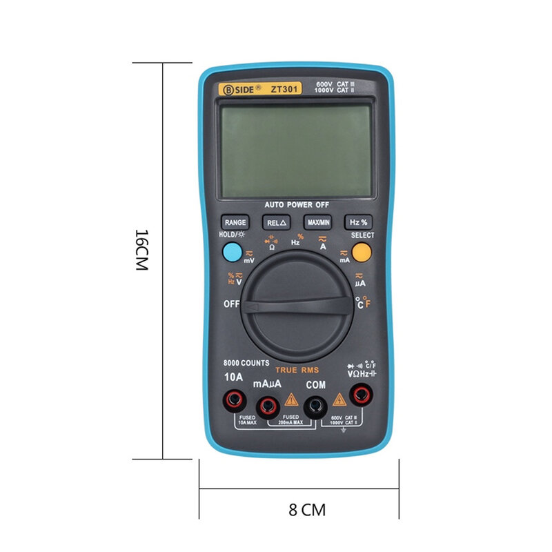 BSIDE Multimeter 9999 conta True RMS AC/DC Voltage ZT302 Digital LCD ABS multimetro Tester di capacità della temperatura