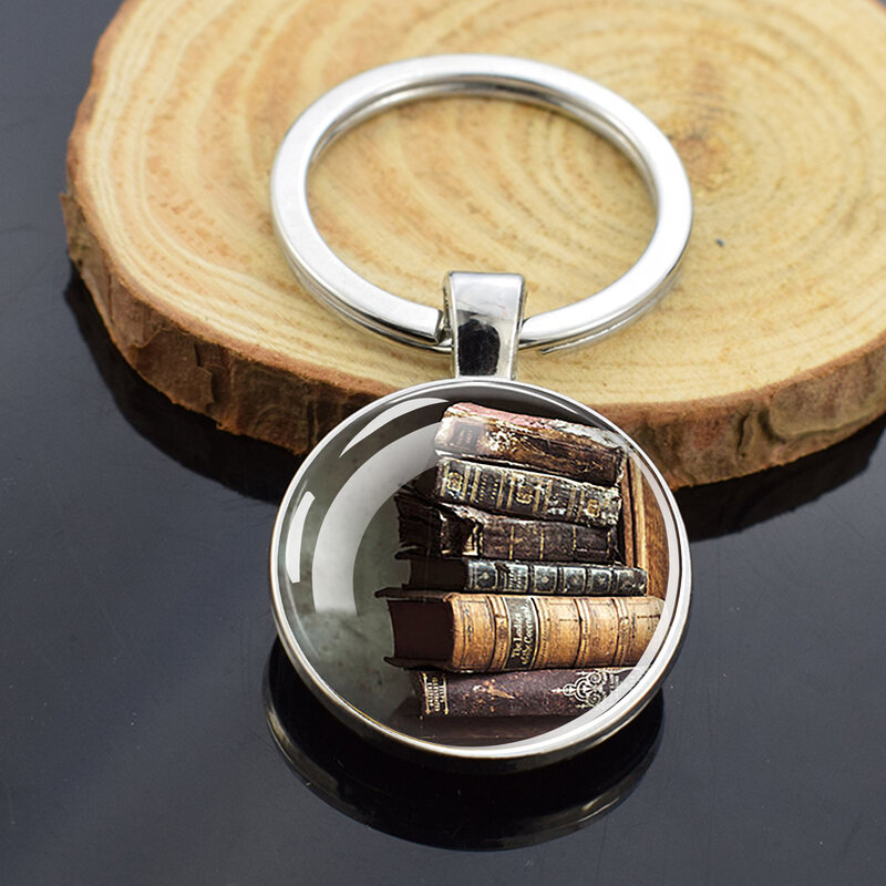 Esspoc Quotes Statement Key Chain "So Many Books,So Little Time" Glass Cabochon Double Sides Keychains for Women Men Jewelry