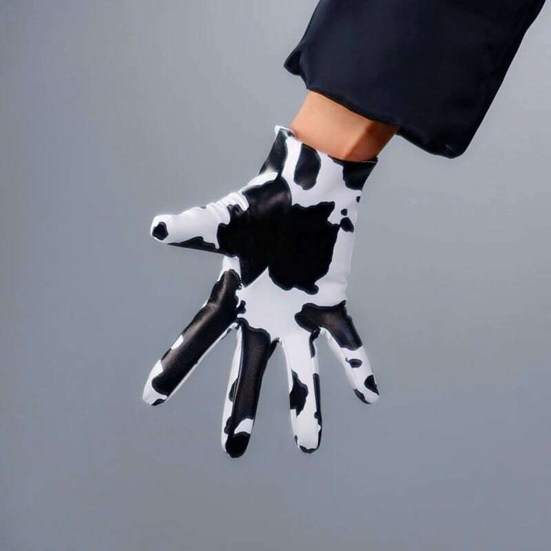 Lange Leren Handschoenen Vrouwelijke 60Cm Koeien Patroon Faux Lederen Schapenvacht Mode Zwart Wit Contrast Animal Gedrukt Vrouwen WPU311