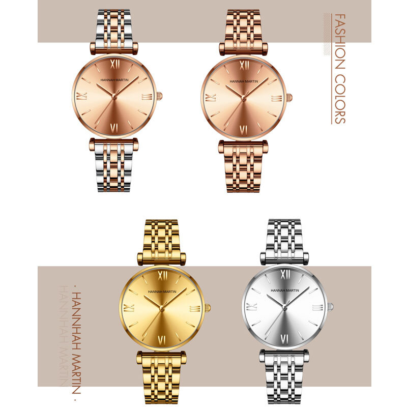 Часы Hannah Martin женские кварцевые, люксовые золотистые водонепроницаемые стальные повседневные наручные, с браслетом