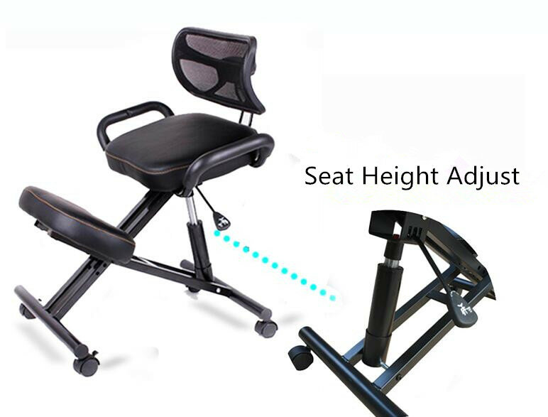 Sedia al ginocchio dal design ergonomico con schienale e maniglia sedia da ufficio in ginocchio sedia ergonomica in pelle nera con rotelle