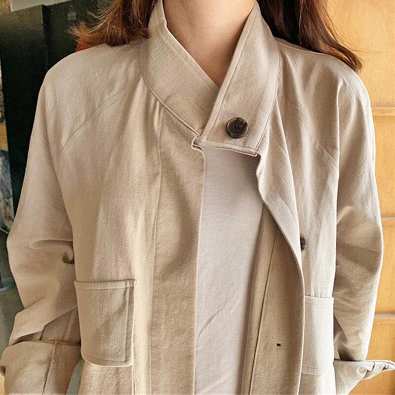 Jaqueta de inverno das mulheres 2021 outono nova grande bolso gola solta jaqueta casaco casual fino feminino manteau femme hiver chaquetas