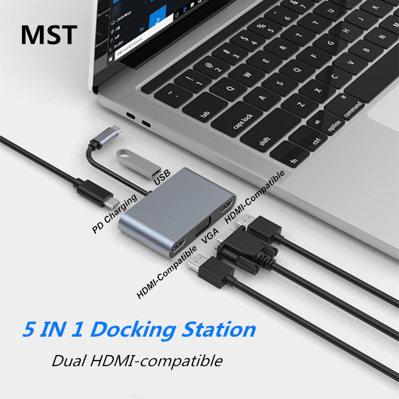 Hub USB type-c 12 en 1 pour Macbook Pro, avec Triple affichage, double HDMI, lecteurs de cartes SD DP, RJ45, 3.5mm
