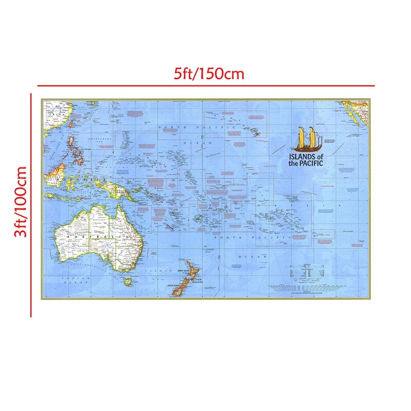 Mapa No tejido de las islas del Pacifico, pintura en aerosol de vinilo, decoración de pared, manualidades de mapa para decoración del hogar, 3x5 pies