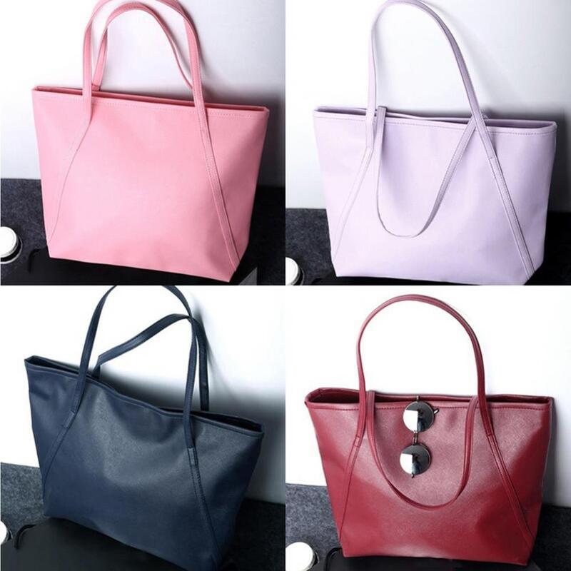 70% Hot Sell Women Faux Leather Handbag Solid Color Tote Bag Zipper Big Fashion Shoulder Bag