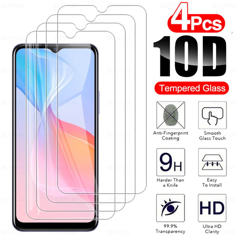4PCS 10D Tempered Glass For Vivo Y21S Screen Protector For Vivo Y31 Y21 Y20 Y20S Y20i Y53S Y33S Y12S Y11S Protection Film Cover