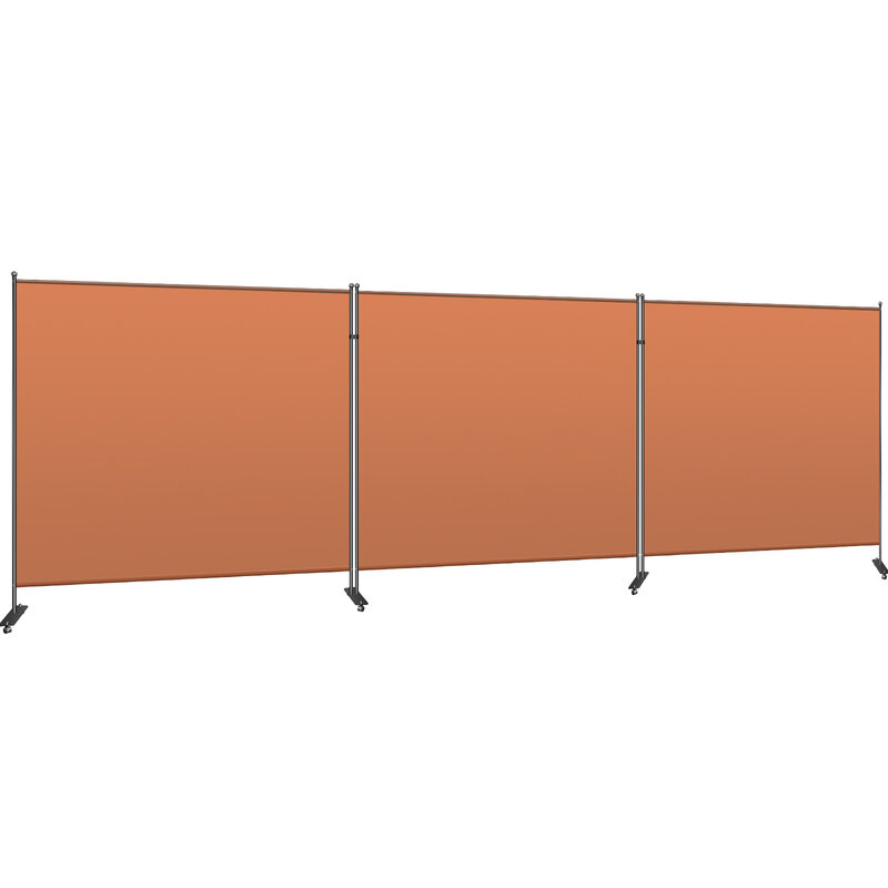 VEVOR Orange Office Partition Room Divider Wall with Lockable Universal Wheels 216x72 Inch 3-Panel for Bedrooms Conference Rooms