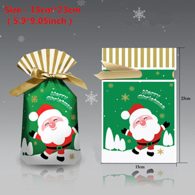 1-50pcs Christmas Plastic Candy Bags Santa Claus Elk Candy Sweet Treat Bags Xmas New Year Biscuit Bags Gift