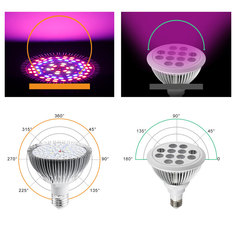 Bombilla LED E27 de espectro completo para cultivo de plantas, lámpara de aluminio para flores hidropónicas, 30W, 50W, 80W