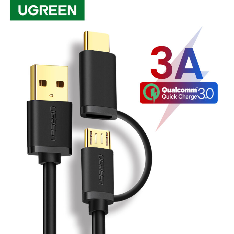 Ugreen USB نوع C كابل لسامسونج غالاكسي S10 S9 زائد 2 في 1 شحن سريع مايكرو USB كابل ل شاومي اللوحي أندرويد USB كابل