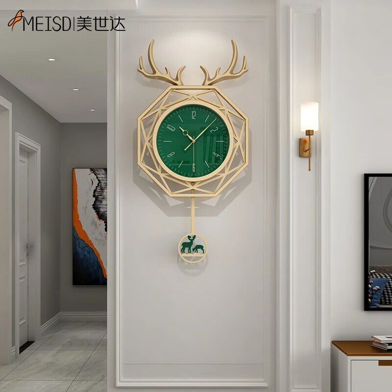 MEISD อีพ็อกซี่เรซิ่นนาฬิกาลูกตุ้ม Deer นาฬิกาสีเขียว Horloge ห้องนั่งเล่นการตกแต่งภายในบ้านตกแต่งจ...