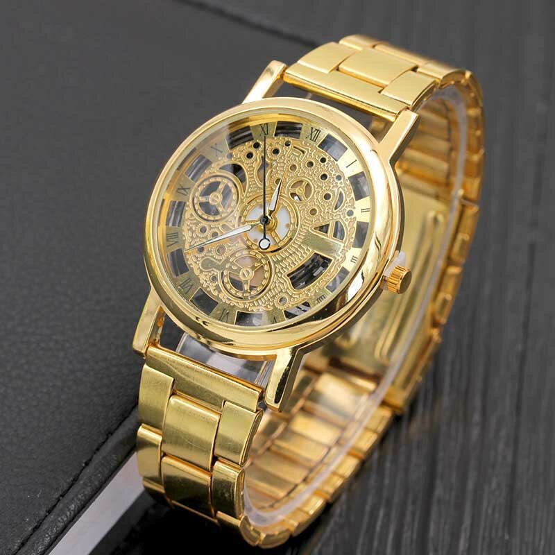 간단한 패션 손목 시계 로마 디지털 합금 스트랩 시계 중공업 투시 시계 남성과 여성 캐주얼 쿼츠 시계 NY