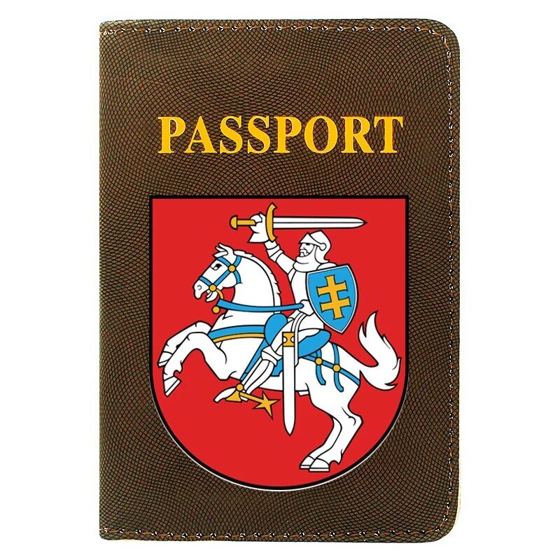 Moda de alta qualidade lituânia emblema impressão masculina mulher passaporte capa couro viagem bolso carteira sacos