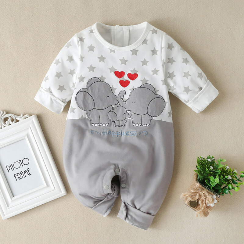 Newborn Infant Baby Boys Girl Jumpsuit Ползунки Fashion Long Sleeve O-Neck Cartoon Star Print Soft Warm Romper Jumpsuit Clothes