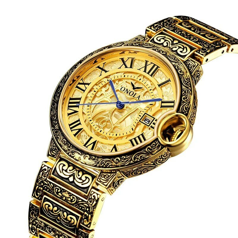 Часы 2021 new fashion retro men's large plate gold watch quarzo cinturino in acciaio inossidabile orologio da uomo orologio in oro
