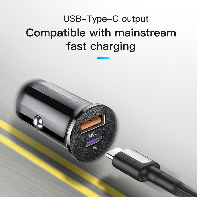 KUULAA-Carregador de Carro Mini USB, Carga Rápida 4.0, PD 3.0, 48W, Carregamento Rápido, iPhone, Huawei, Xiaomi Mi, Tipo C Celular