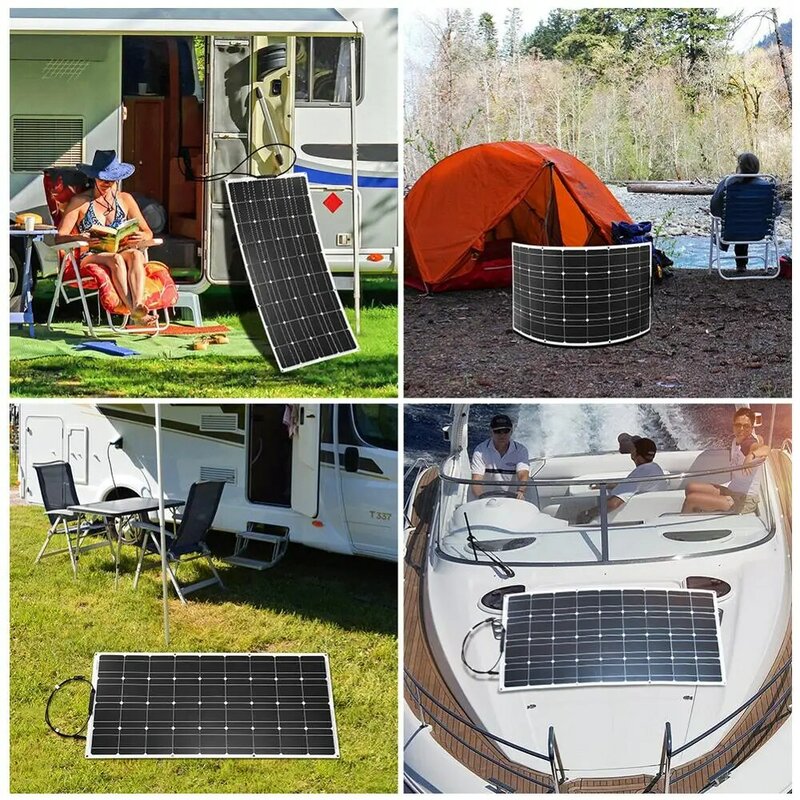 2023 dokio 18v 100w painéis solares flexíveis china painéis solares impermeáveis 12v carregador solar pilha conjuntos para casa/carro/acampamento/barco