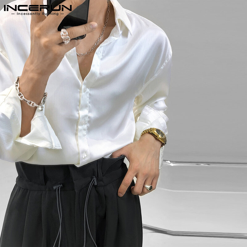 INCERUN – chemises à manches longues pour hommes, Streetwear, décontracté, avec revers, à boutons, nouvelle collection, offre spéciale, 2022, S-5XL