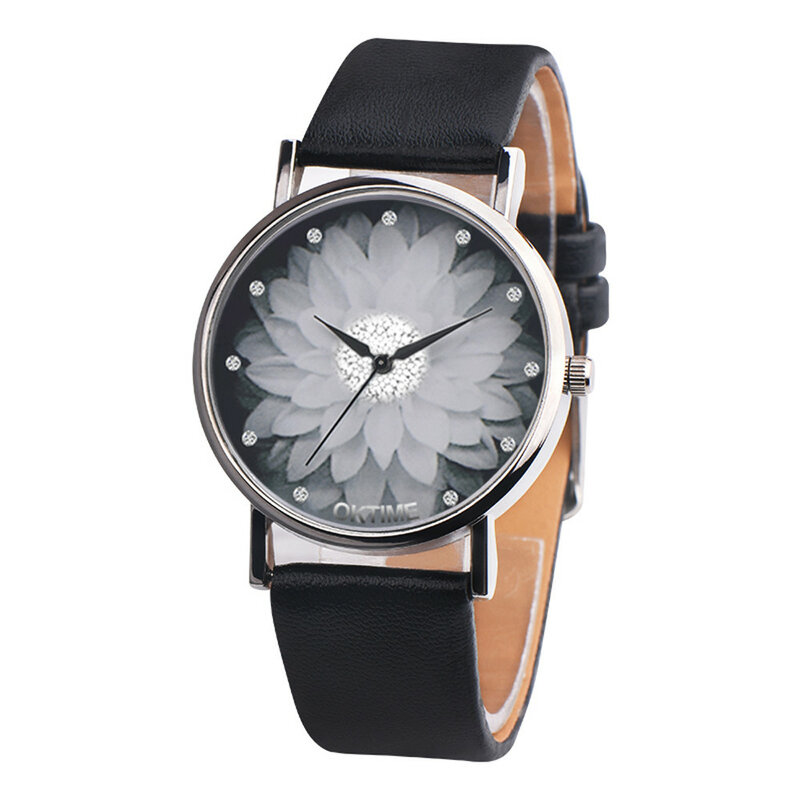 Женские часы-браслет Женские часы Мода цветок кожа аналоговые кварцевые наручные часы Стильные кварцевые часы Relogio Feminino