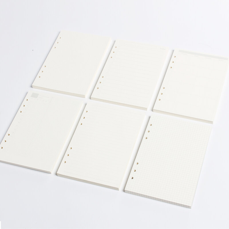 Núcleo de papel interno clássico do caderno da pasta de 6 furos/papéis internos do reenchimento: linha, grade, pontos, lista, planejador mensal semanal diário a5 a6