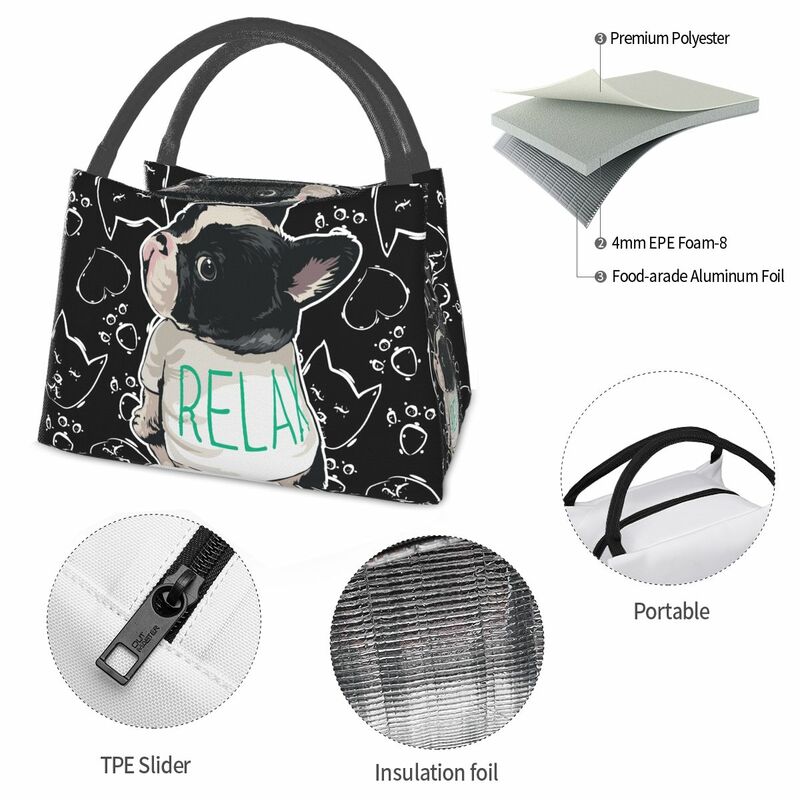 Бесшумный дизайн, Kawaii, с принтом французского бульдога, Портативная сумка для обеда, термоизолированная сумка для обеда, сумка для пикника, ...