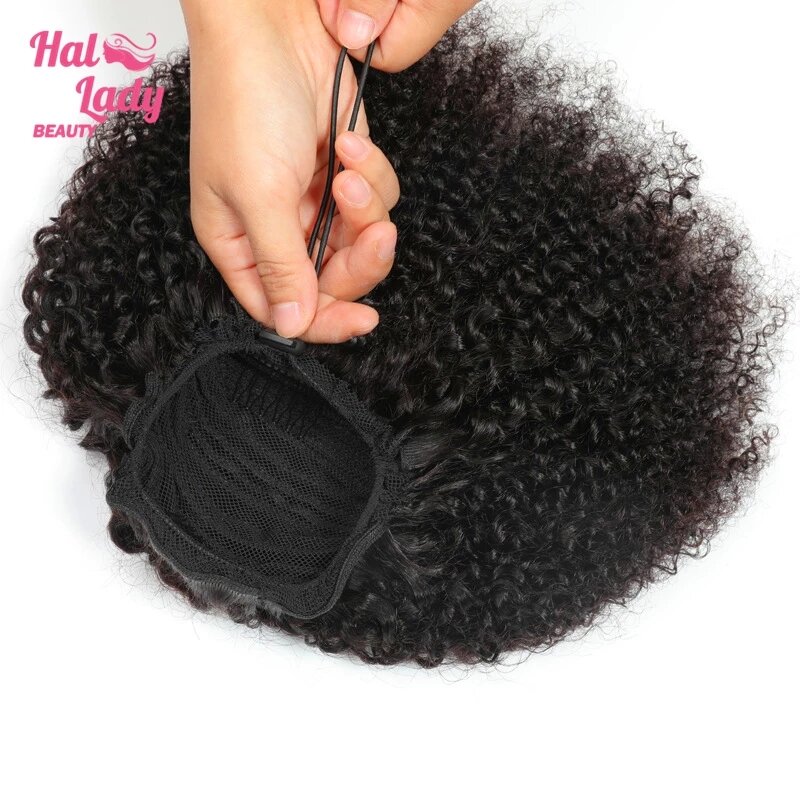 Halo Lady Beauty Afro Kinky Curly Drawstring Ponytail Brazilian Human Hair Extensions Pony Tail Clip in Hairpiece For Woman Remy