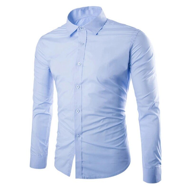 Men's Top Quality Dress Shirts Fashion New Slim Fit Long Sleeve Men Black White Formal Button Up Shirt Chemise Homme # ocpu