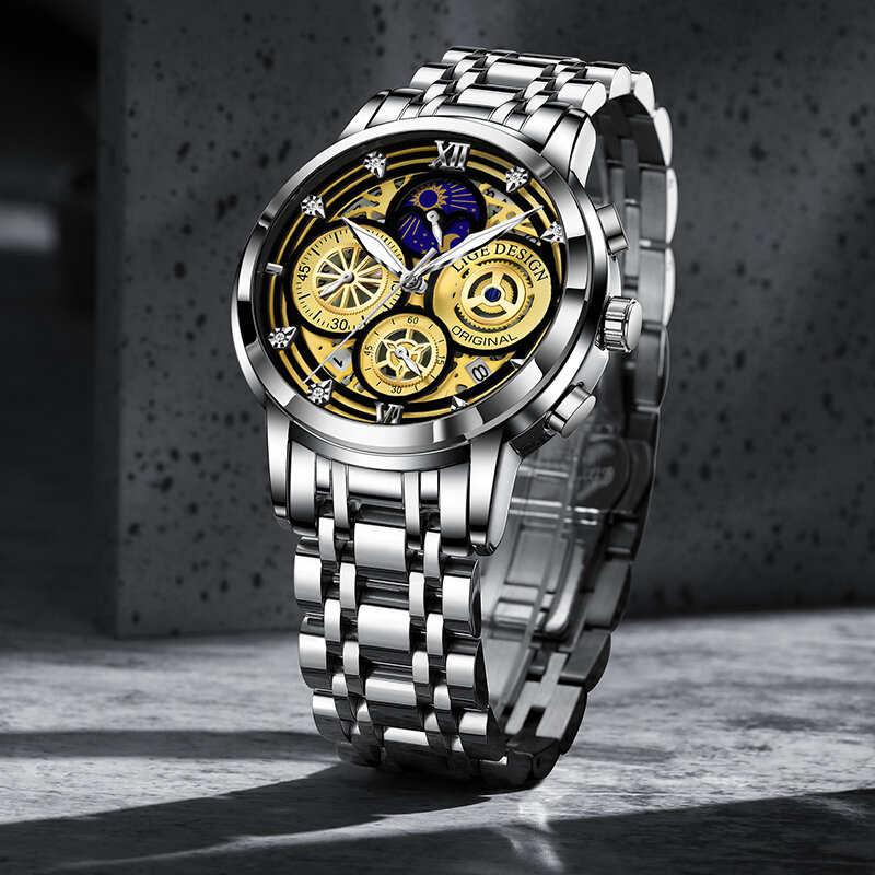 2021 nowy modny zegarek męski ze stali nierdzewnej Top marka luksusowe wodoodporne sportowe chronograf kwarcowy męska Relogio Masculino