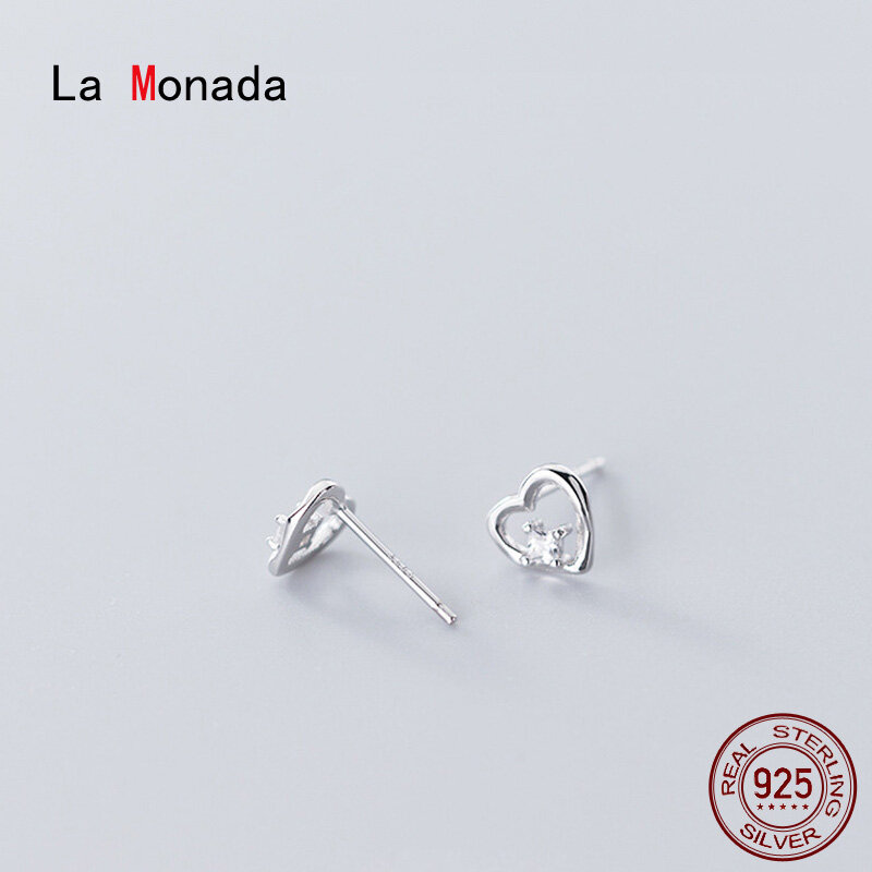 أقراط صغيرة من La Monada أقراط نسائية مصنوعة من الفضة الإسترليني عيار 925 على شكل قلب مفرغ أقراط للأذن للفتيات