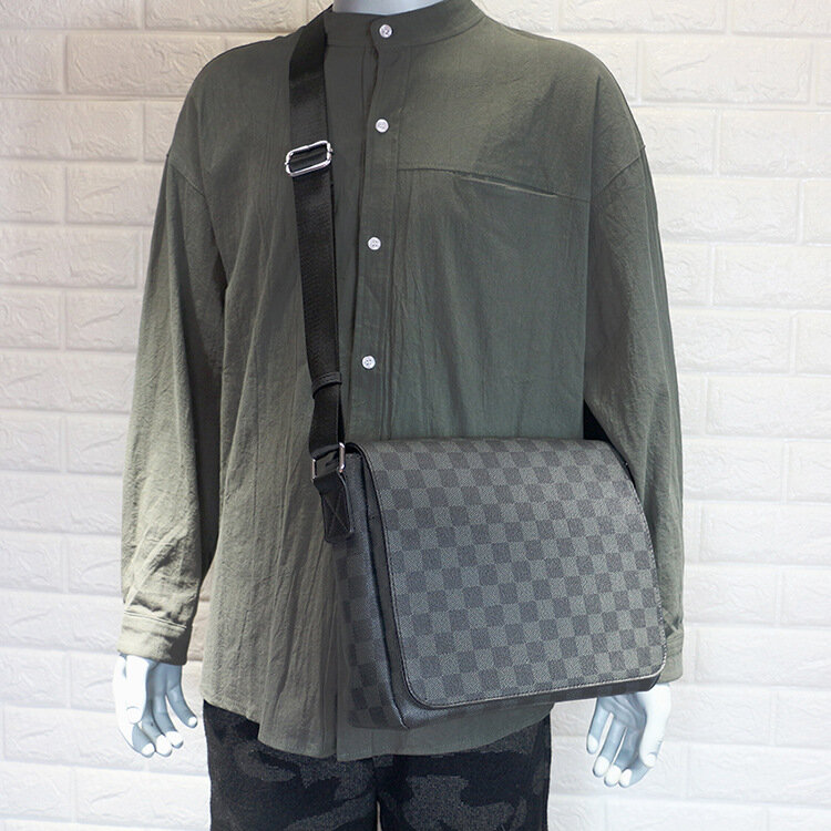 Fashion Designer Handbags Plaid Men's Shoulder Messenger Bag Leather Business Crossbody Bags for Men Large Capacity Sac A Main