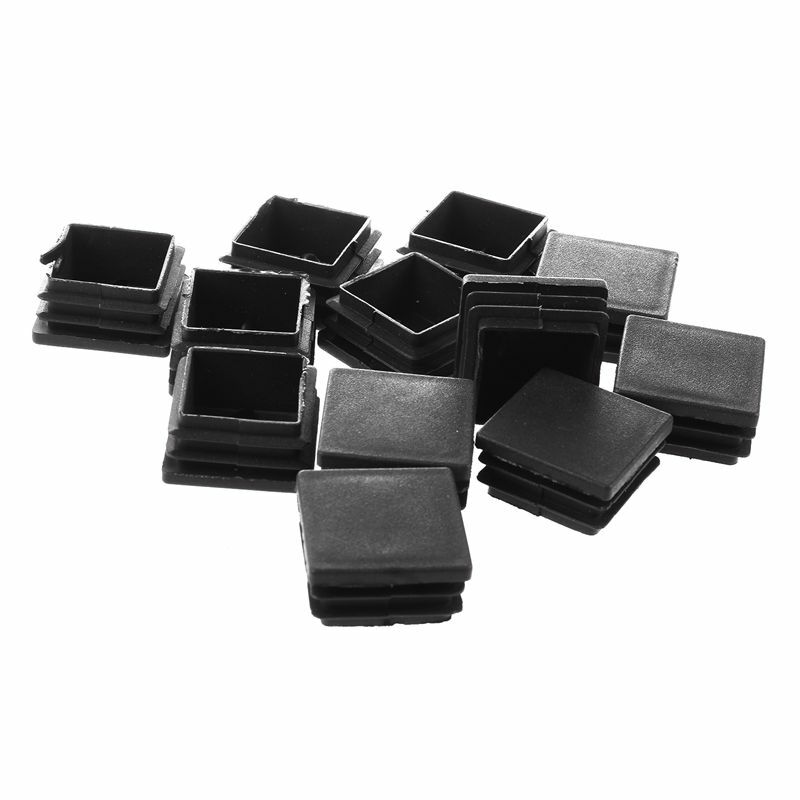 12pçs tampas de plástico com extremidade quadrada estriada preta de inserção de tubo