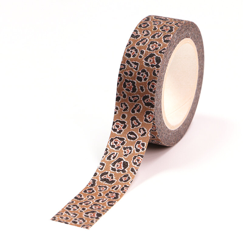 Cinta Washi decorativa de leopardo para álbum de recortes, suministro de oficina, adhesivo Kawaii, papelería, 1 unidad, 15MM x 10m
