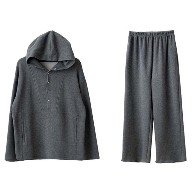 Sister Fara New Spring Autumn Women's Hooded Hoodie Sweater Two Piece Suit+Elastic Waist Wide Leg Pants Female Loose Casual Suit