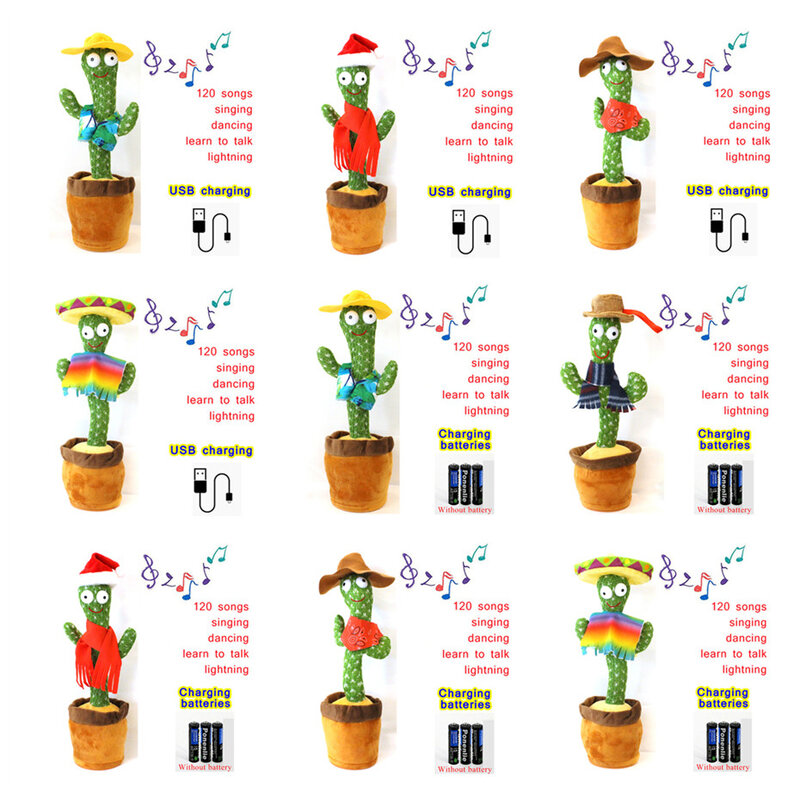 Muñeco de peluche eléctrico de Cactus para niños, muñeco de felpa de tela de punto, bailarina de Cactus, loro, repetición, parlante, decoración del hogar, regalo para niños, juguetes de educación temprana