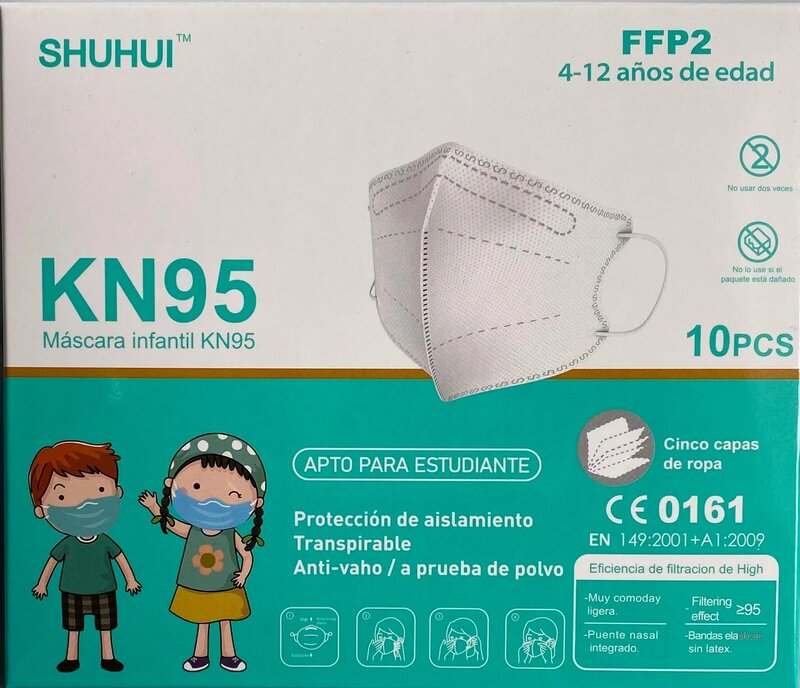 Máscara facial infantil ffp2 kn95, respirador kn95, protege a boca, 10 dias, envio na espanha, para meninos e meninas
