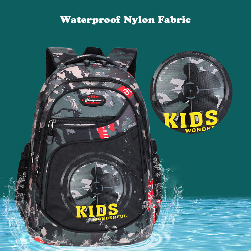 Детские школьные ранцы для мальчиков-подростков, водонепроницаемый камуфляжный рюкзак в стиле аниме для учебников, пенал