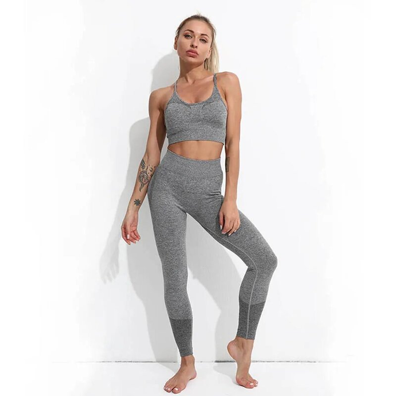 Calça legging sem costura cintura alta yoga e sutiã feminino levantador fitness academia corrida calças esportivas
