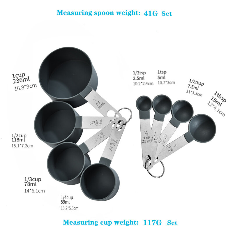 多目的スプーンとカップの測定ツール,4個/8個/10個,ステンレス鋼/プラスチック製ppベーキングアクセサリー
