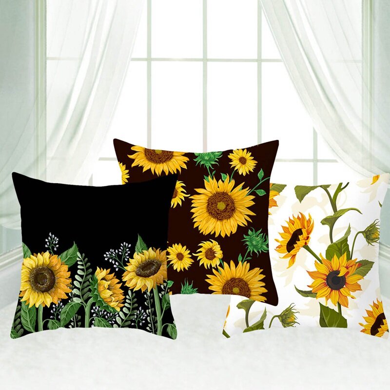 Bunga Matahari Kapas Bantal Fashion Bantal Sofa Dekorasi Rumah Linen Microfiber Floral Cetak Sarung Bantal Sarung Bantal