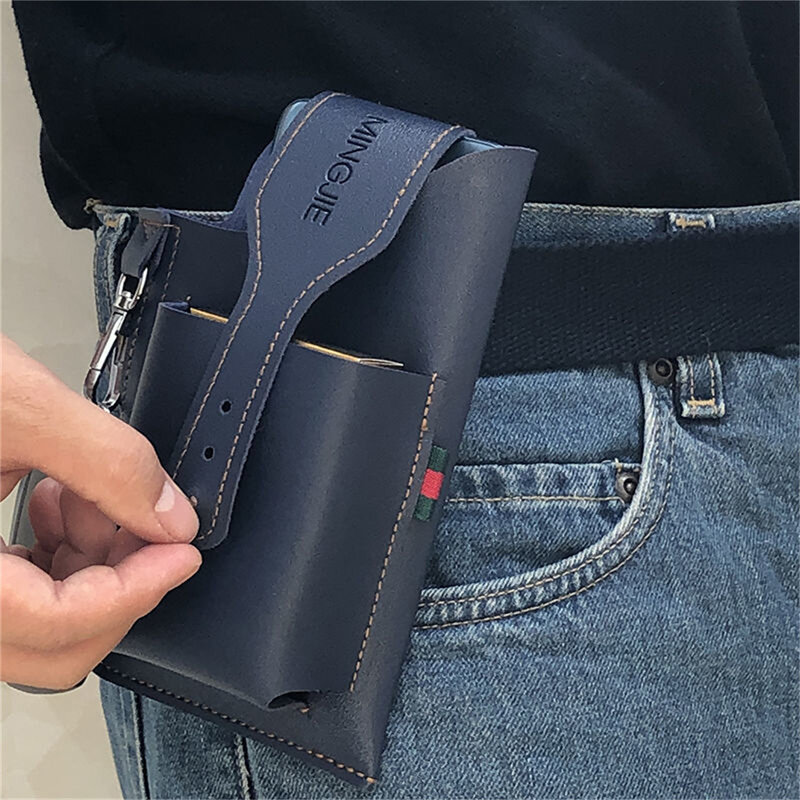 1pc Waist Bag Men Genuine Leather Belt Bum Leg Hip Packs For Men 6-7.5inch Cell Phone Cigarette Lighter Box Case Outdoor Pouch