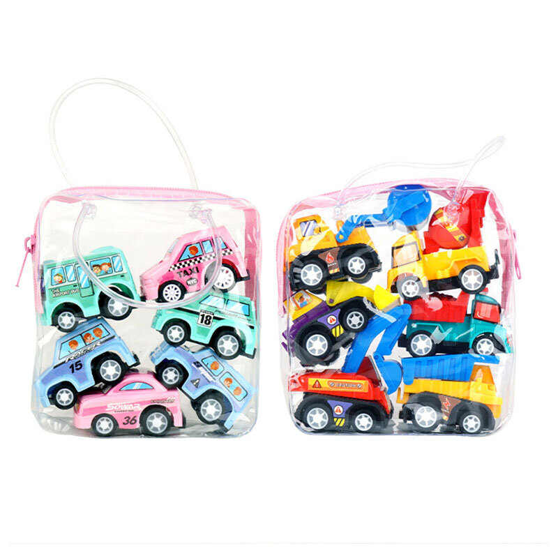 6 Buah Mainan Model Mobil Mainan Mobil Pull Back Kendaraan Bermotor Model Taksi Truk Pemadam Kebakaran Mobil Mini Anak Mainan Anak Laki-laki Hadiah Mainan Diecast untuk Anak-anak