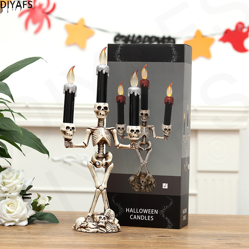 DIYAFS-candelabro de calavera para decoración de Halloween, lámpara con forma de vela sin llama