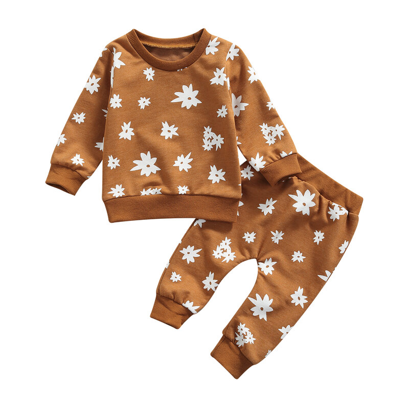 0-3Y para recién nacido trajes estampados bebé niños niñas de manga larga Camisetas de cuello redondo pantalones suéter 2 uds trajes de ropa