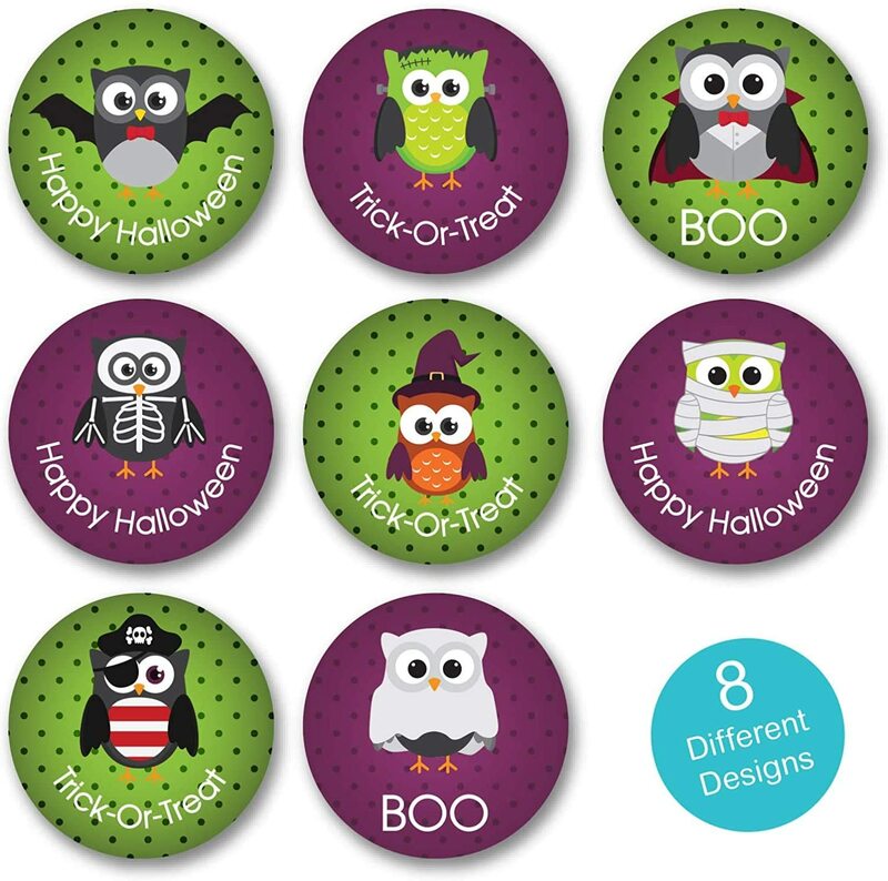 500Pcs/roll 8 Design Happy Halloween Stickers Cute owl Envelope Sealed label For Gift Wrapping Decoration Stationery Stickers