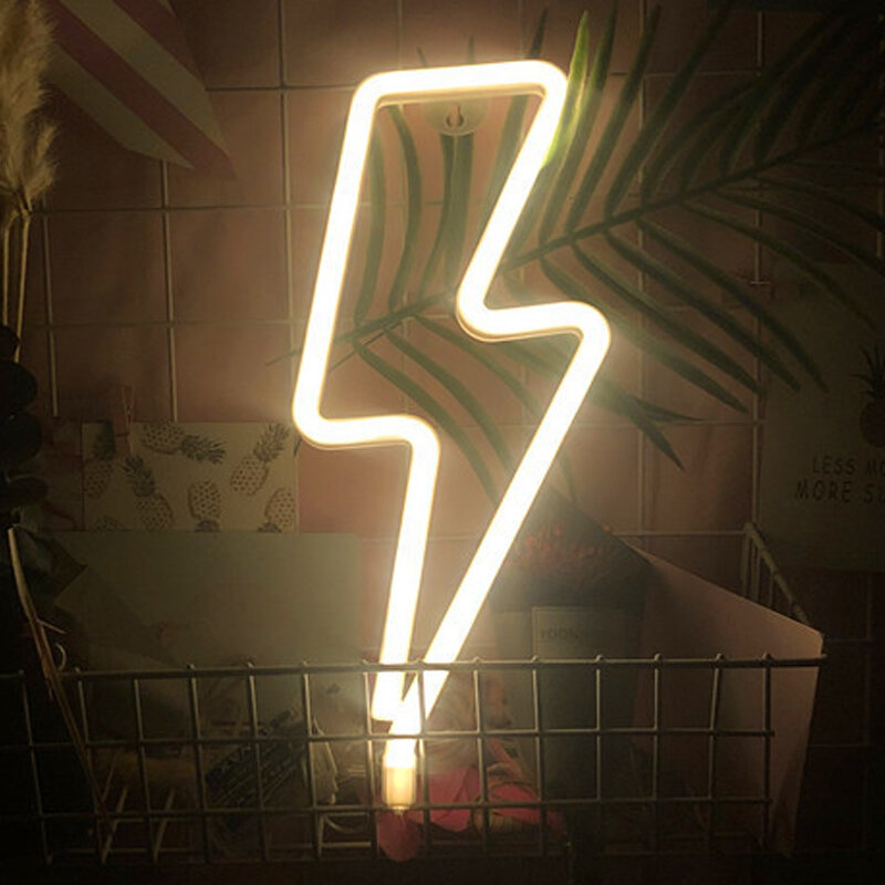 LED Neon Sign Lightning Shaped Wall Night Light USB Battery Operated For Home Bedroom Party Wedding Decor Table Lamp Kids Gift