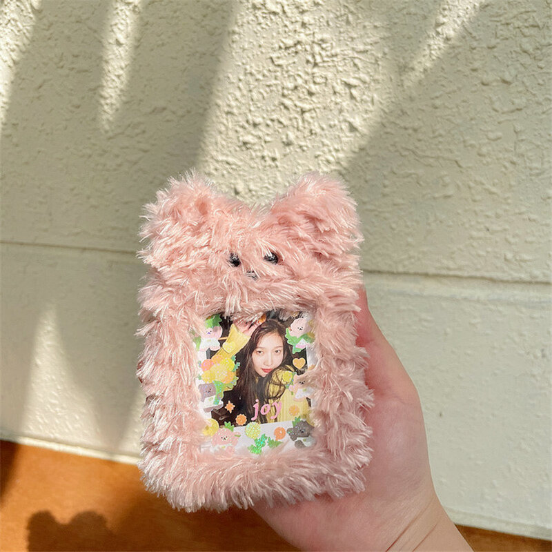 New 3 Inch Korea Kawaii Plush Kpop Photo Holder Cute Bear Idol Postcard Storage Card Sleeve Case Polaroid Collect Organizer Bag
