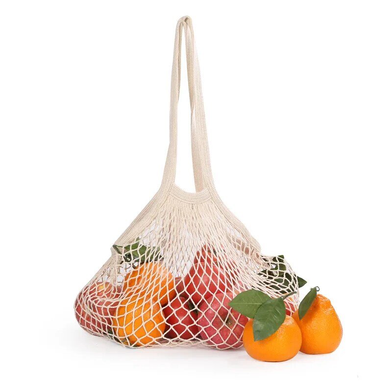 Tragbare Wiederverwendbare Taschen Obst Gemüse Tasche Waschbar Baumwolle Mesh String Organische Organizer Handtasche Kurzen Griff Net Tote