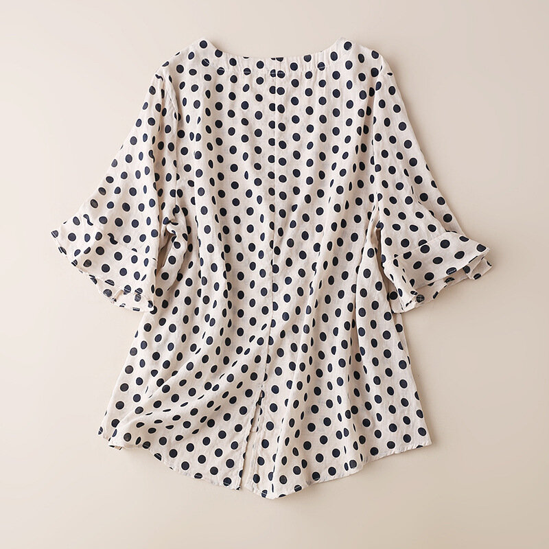Cotton  Vintage  Polka Dot Blusas De Mujer Largos Sueltos Flare Sleeve Women's Summer Cotton Shirt Blusas Para Senoritas